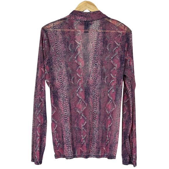 INC International Concepts Surplice Top Womens L Pink Snake Print Sheer Y2K Boho - Picture 3 of 5